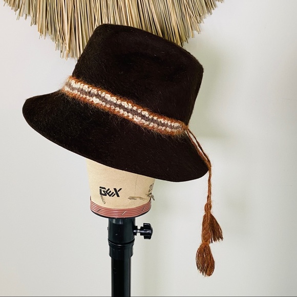 Vintage Brown 100% Rabbit Fedora W Braided Wool Accent Tie By Lord & Taylor - Picture 1 of 14